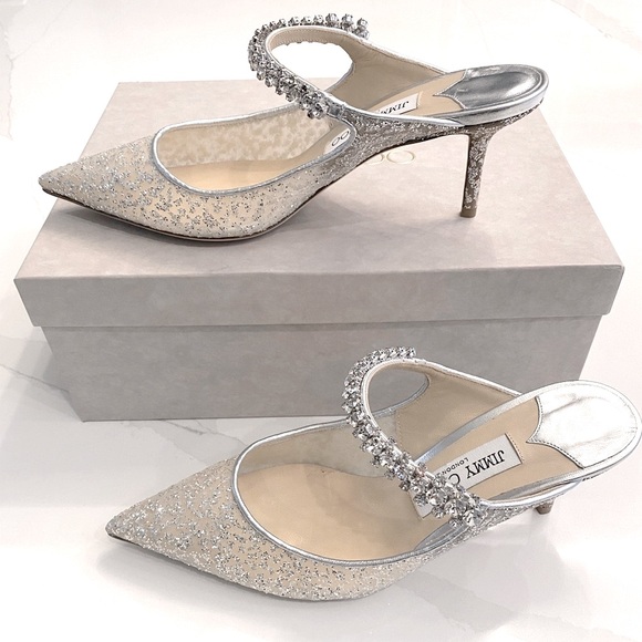 Jimmy Choo Shoes - Like new - Jimmy Choo Bing 65 Glitter Tulle Mules - size US 9, IT 39